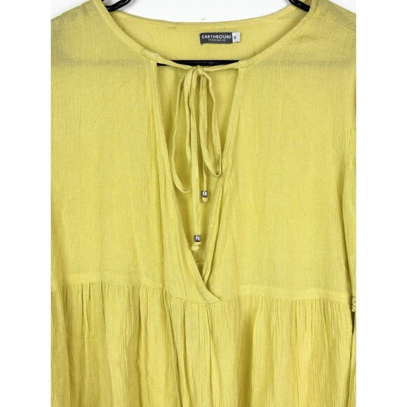 Earthbound Trading Co Blouse Boho Peasant Bell Sleeves, Mustard Yellow, Small - Picture 3 of 5